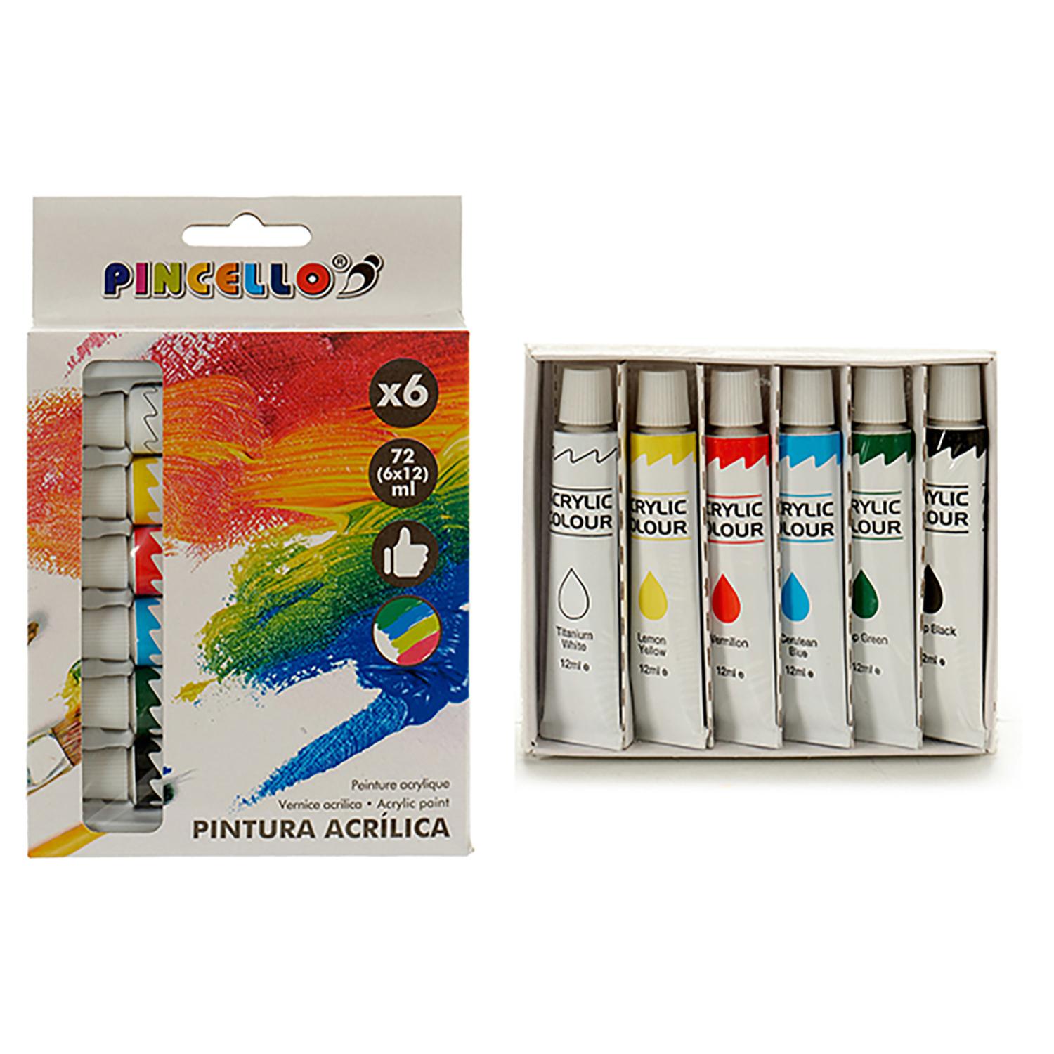 Set de 6 botes pintura acrílica 12 ml.