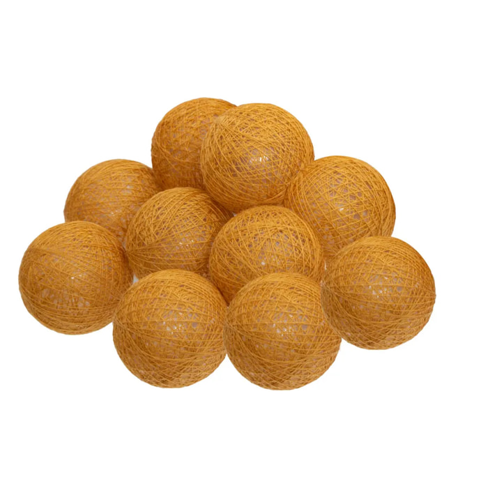 Guirlande LED à pile 10 boules - jaune ocre - L165 cm