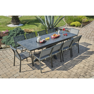 CAICOS - Ensemble repas de jardin 10 places en aluminium avec HPL effet marbre