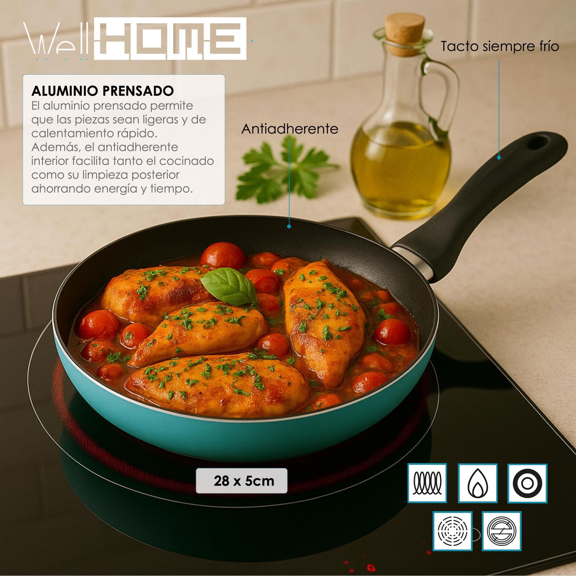 Sartén de Ø28x5cm en Aluminio prensado color Azul celeste mate