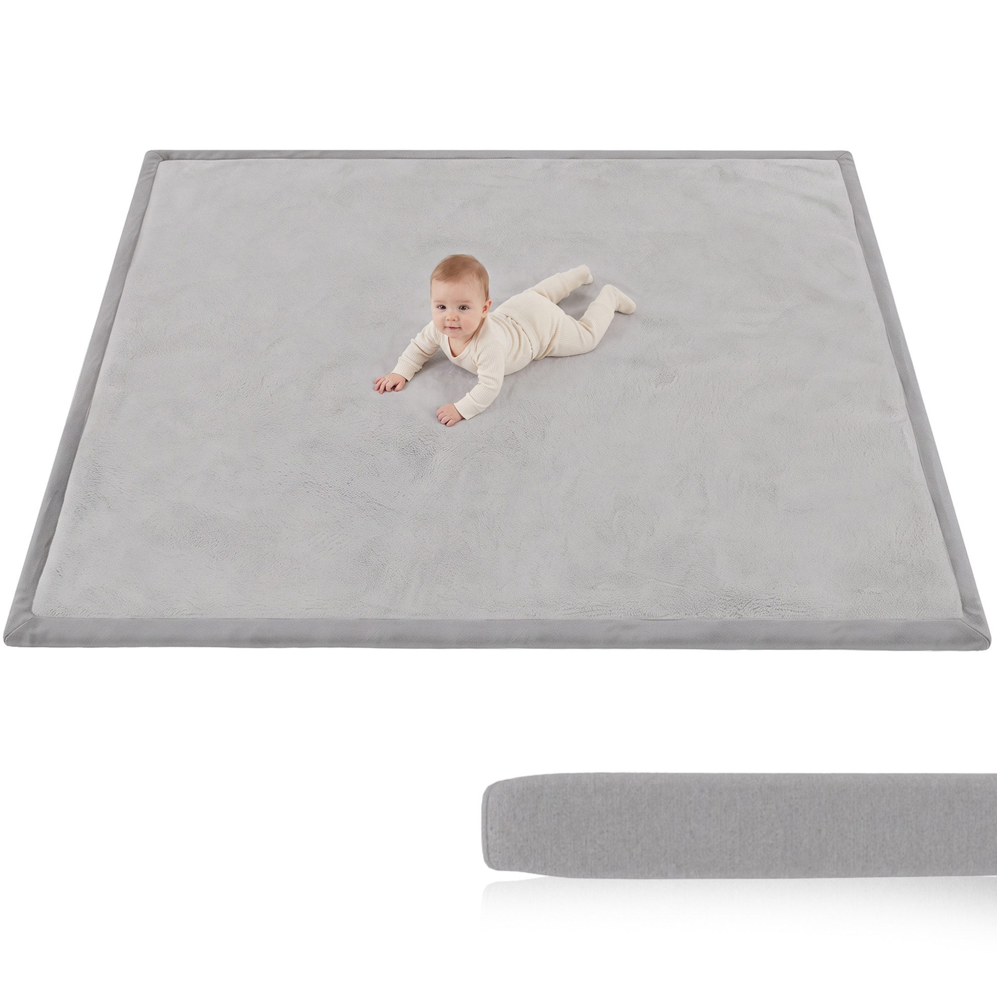 AIYAPLAY Alfombra Bebés Acolchada, 180x150 cm, Espuma de 3 cm, Colchoneta de Juegos, Franela Suave, Antideslizante, Resistente al Agua y Fácil de Limpiar, Gris Claro
