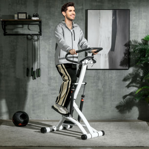 Stepper fitness pliable réglable - stepper avec guidon écran LCD multifonction porte-bouteille 2 roulettes acier blanc