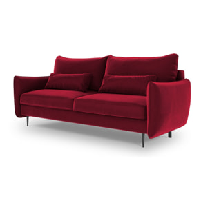 Canapé convertible avec coffre de rangement "Vermont" 3 places en velours rouge