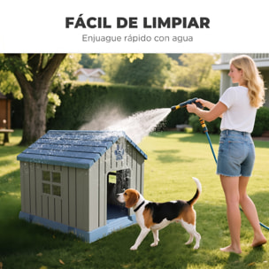 PawHut Caseta para Perros Exterior, Casa para Perros Medianos de Plástico Impermeable con 2 Ventanas, Base Elevada, Estacas, Fácil de Montar, para Jardín y Patio, 85x79x82 cm, Gris