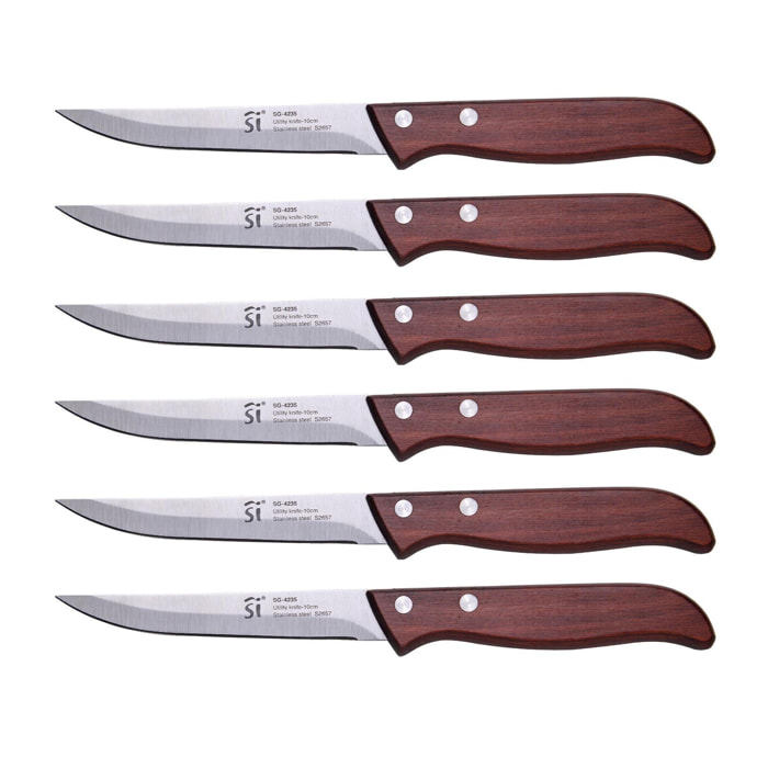 Set de 6 cuchillos multiusos de h.10cm en acero inoxidable pakka san ignacio