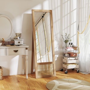 Espejo de Cuerpo Entero 160x50 cm Espejo de Pie o de Pared con Marco de Madera y Soporte para Salón Dormitorio Natural