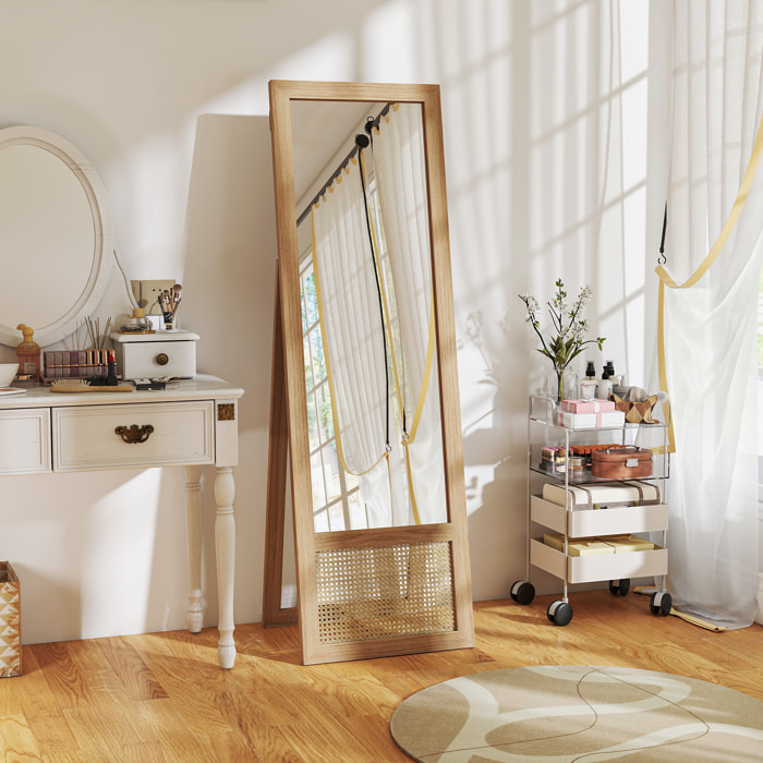 Espejo de Cuerpo Entero 160x50 cm Espejo de Pie o de Pared con Marco de Madera y Soporte para Salón Dormitorio Natural
