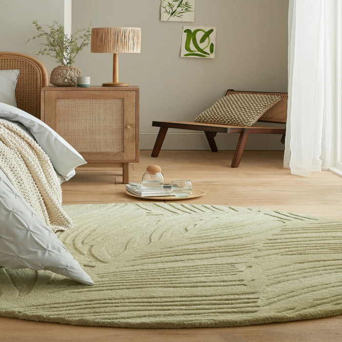 Tapis en laine rond FEUILLAGE Sauge