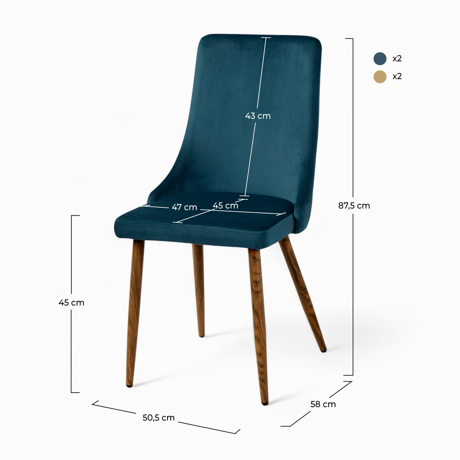 Pack 4 chaises Vinni en velours bleu et jaune