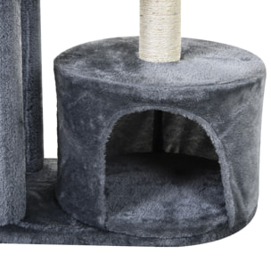 Arbre à chats avec griffoirs grattoirs sisal naturel centre d'activités niche plateformes 2 jouets suspendus gris