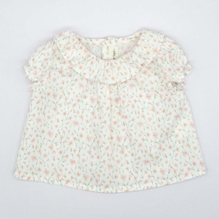 BLUSA CON CUELLO VOLANTE FLOR ROSA