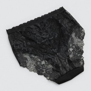 Mutandine di cotone a vita alta con pizzo nero