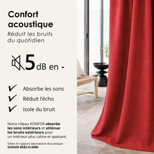 Rideau thermique phonique et semi occultant KONFOR - Rouge