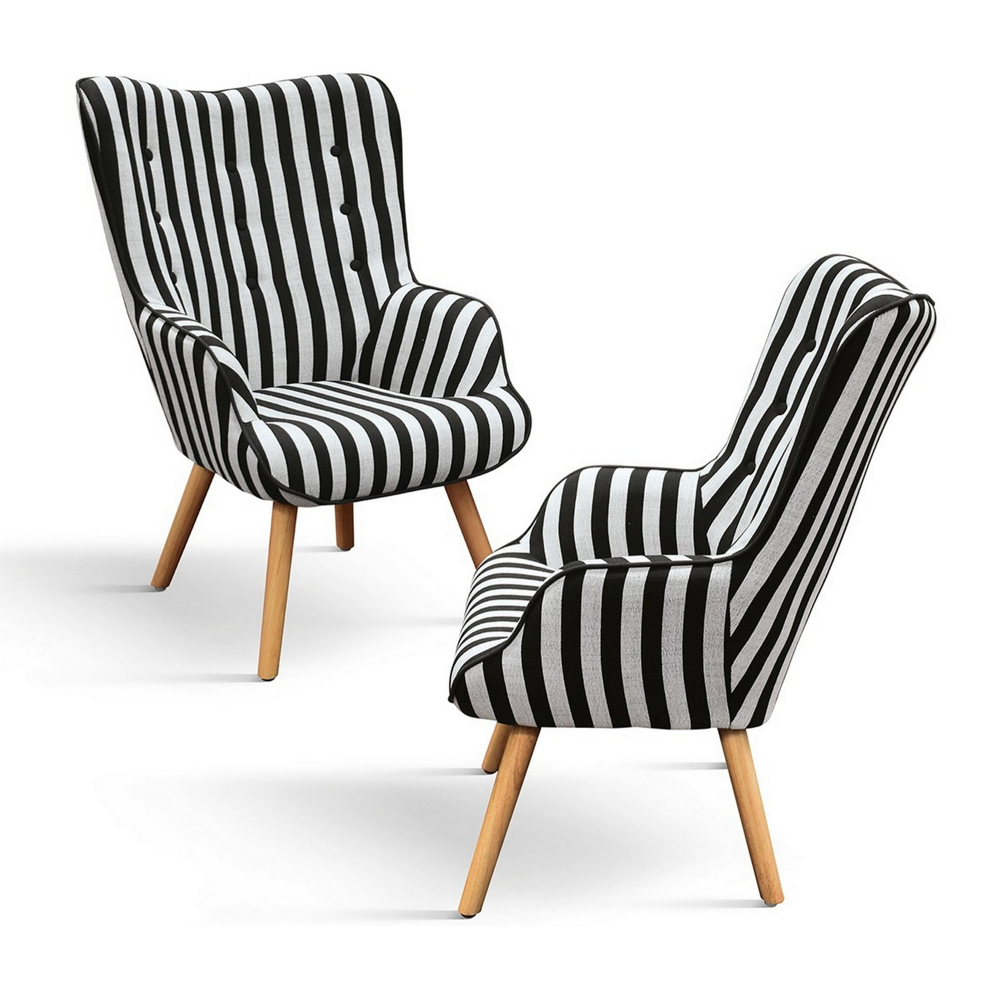 Poltrona HAVANA in tessuto a righe bianco e nero e gambe in legno