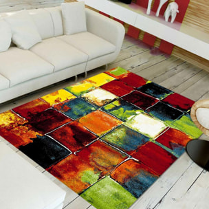 tapis salle à manger 240x340 tissé multicolore rectangle motif géométrique