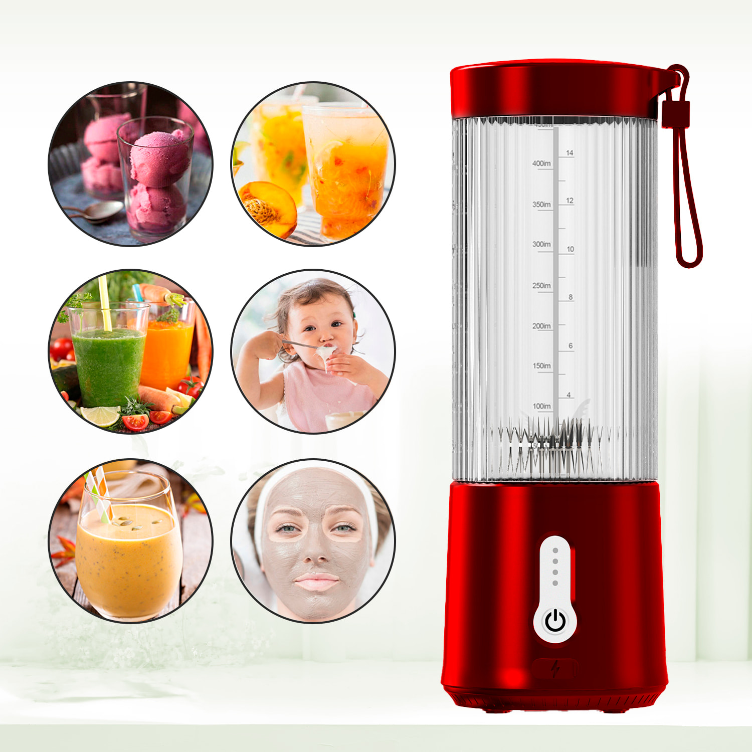 Batidora portátil A8 de 450 ml con 6 cuchillas de acero inoxidable y pantalla de nivel de batería. Batería recargable de 4000mAh, ideal para preparar batidos y zumos de forma rápida en cualquier lugar