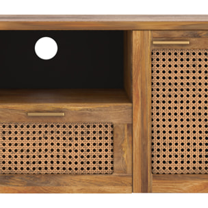 Meuble TV en bois de manguier et cannage 145 cm - Wava