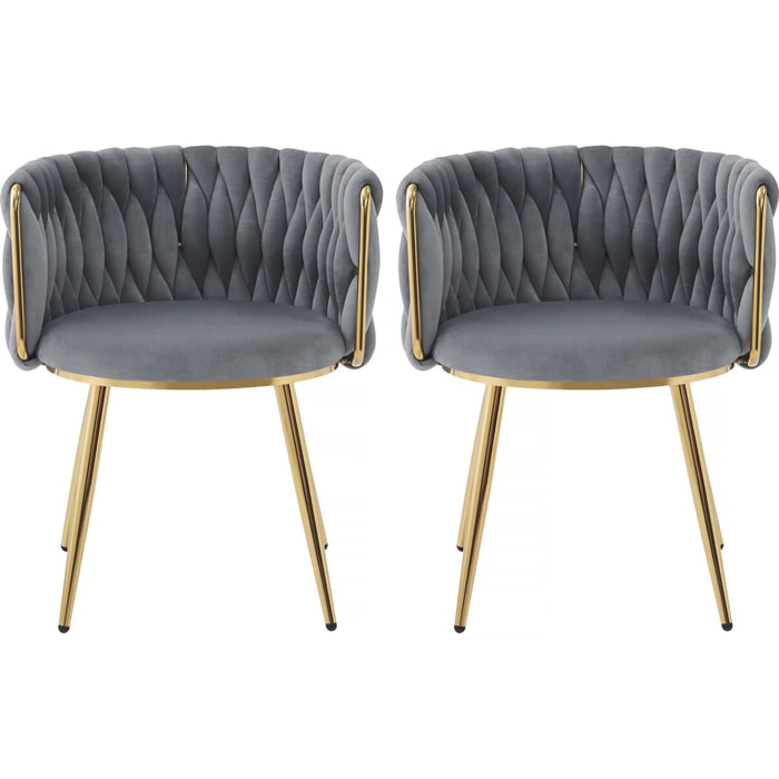 Lot de 2 chaises tressées en velours "Isa" - Gris