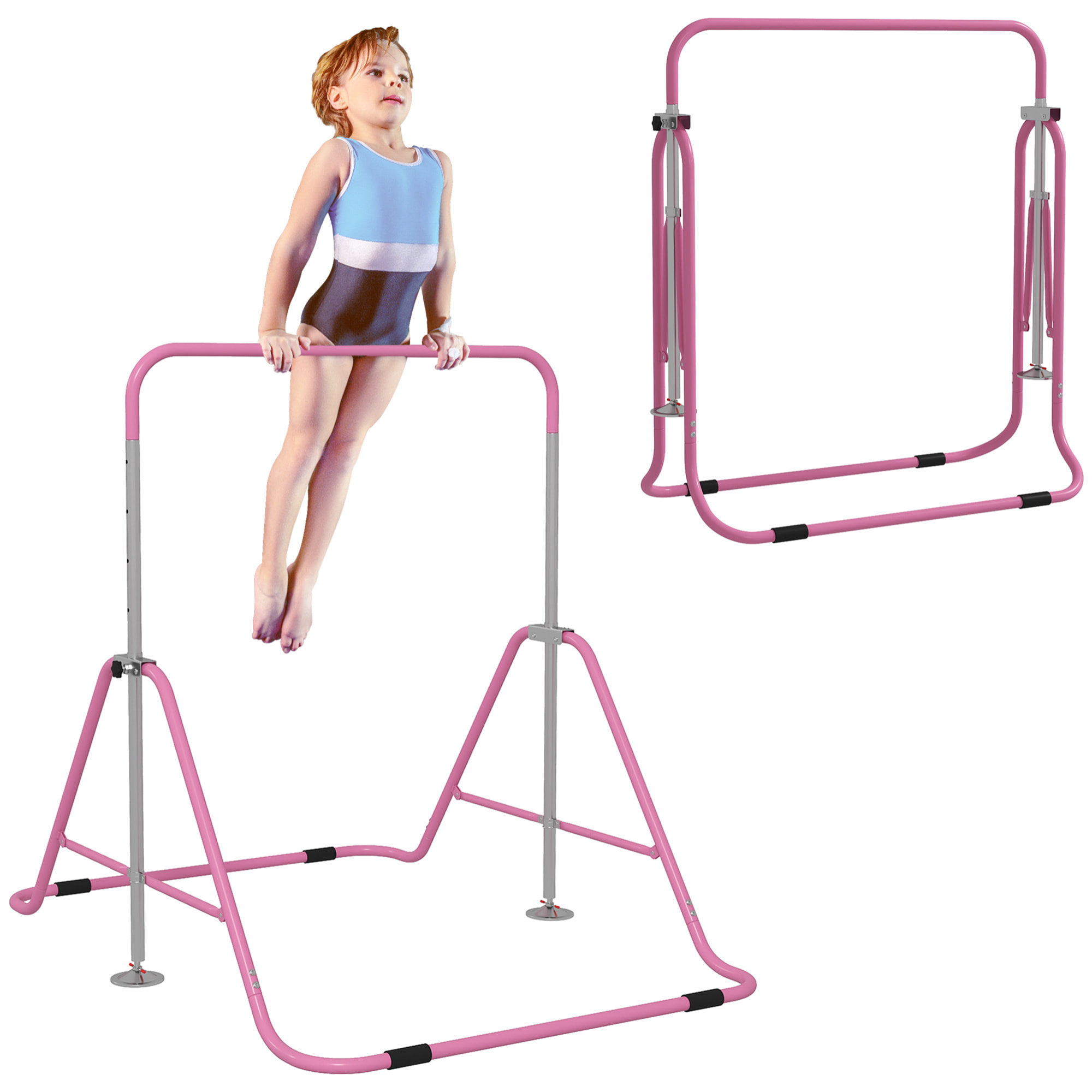 Barra de Gimnasia Artística, Barra Horizontal Plegable, Altura Ajustable, Equipo de Gimnasia para Entrenamiento en Casa, para Niños y Niñas, Rosa