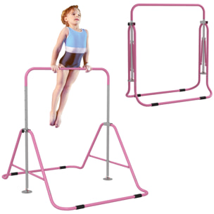 Barra de Gimnasia Artística, Barra Horizontal Plegable, Altura Ajustable, Equipo de Gimnasia para Entrenamiento en Casa, para Niños y Niñas, Rosa