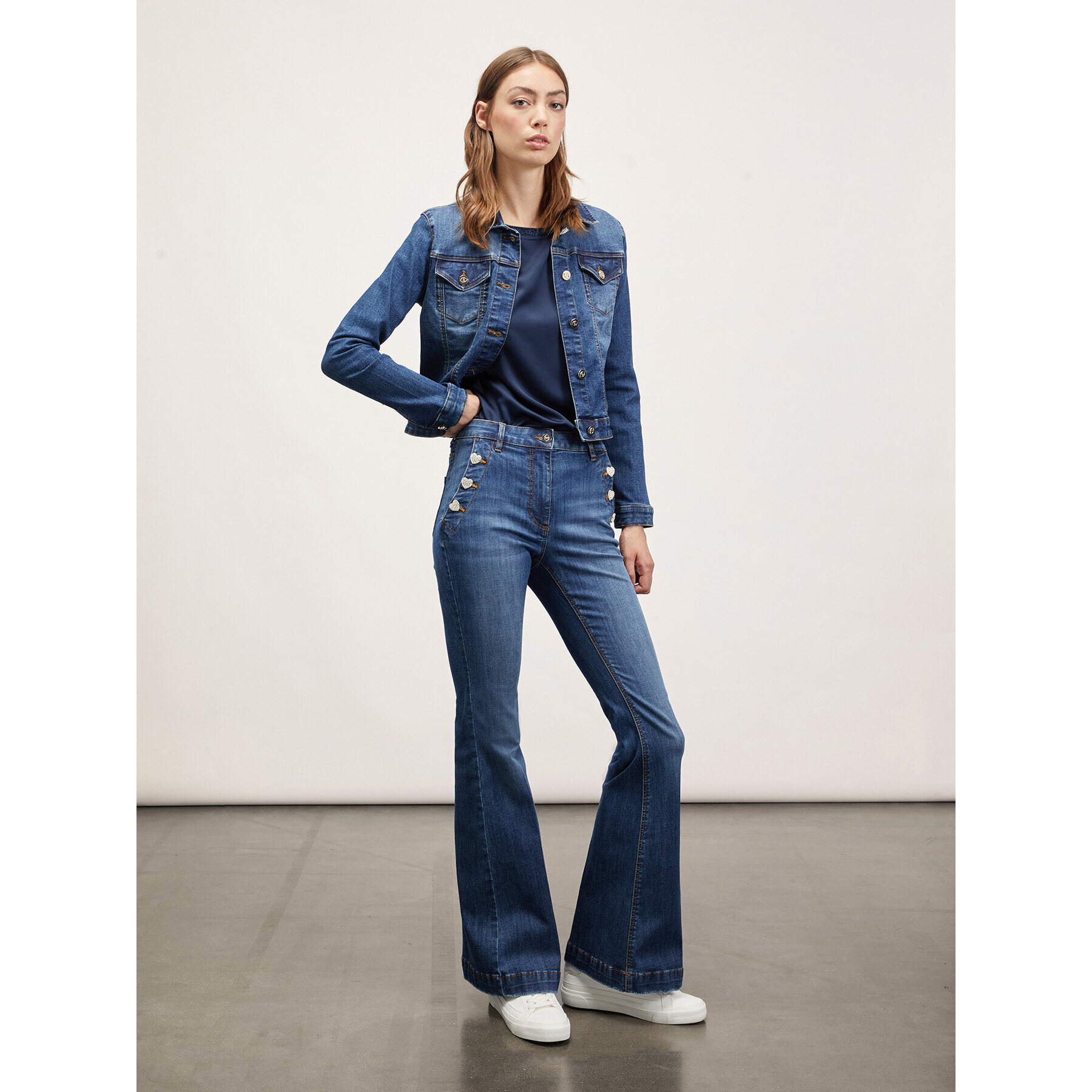 Motivi - Jeans flare con motivo bottoni - Blu