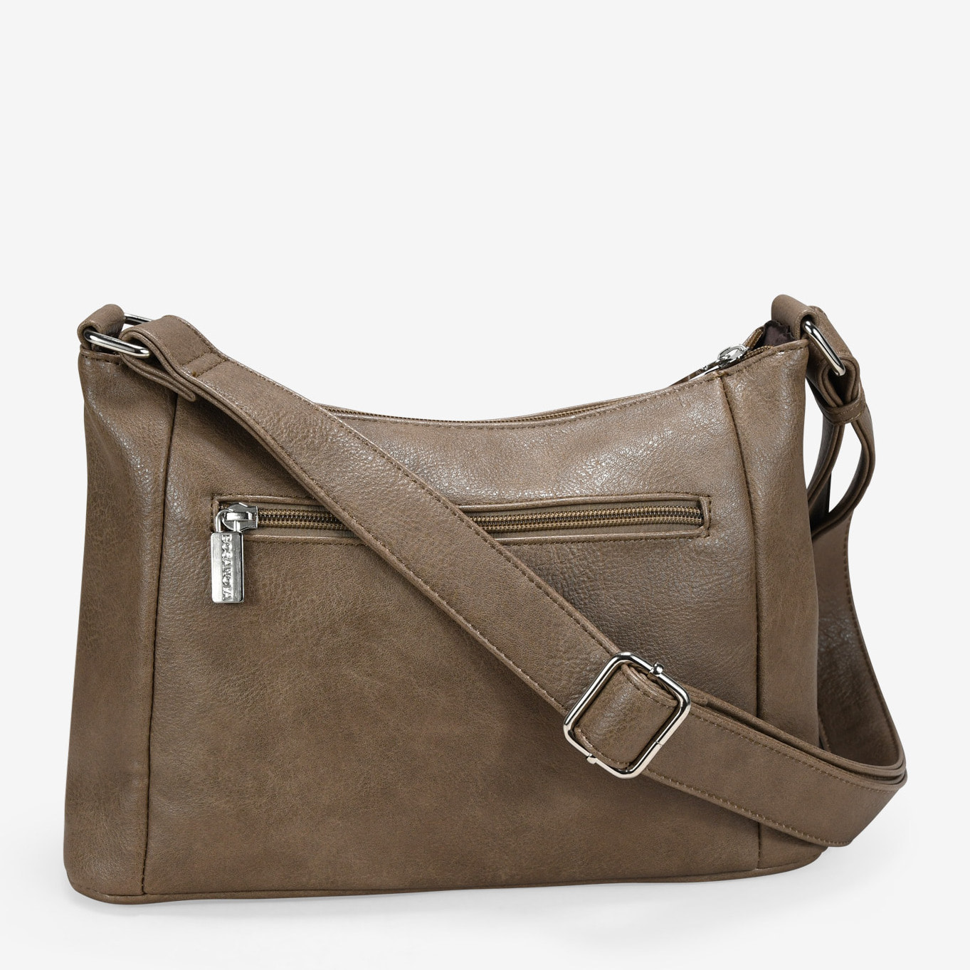 Bolso bandolera marrón con bolsillo con grabado de leopardo