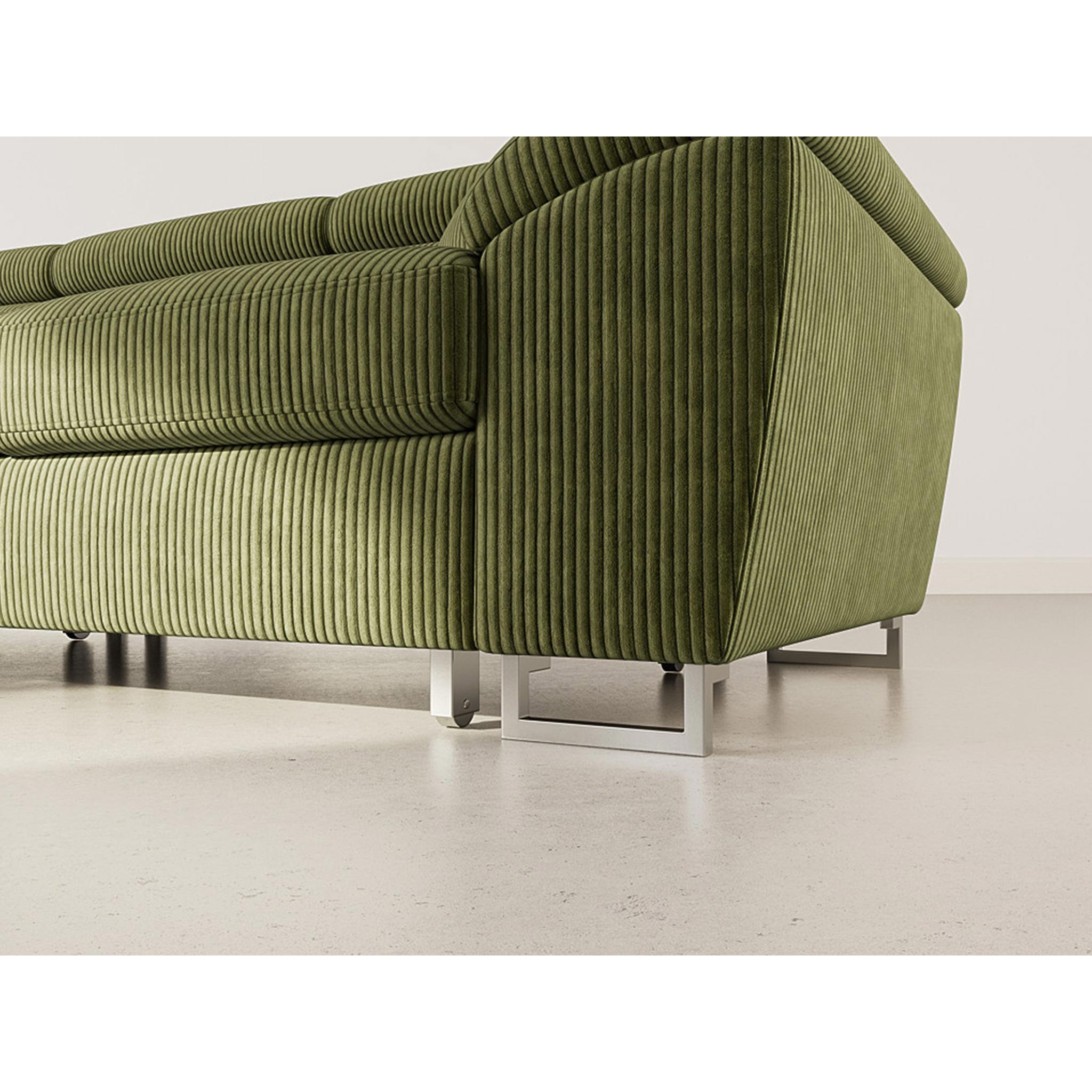 Baoji - Canapé d'angle gauche 5 places convertible avec têtières et coffre en velours côtelé - Vert