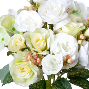 Bouquet Rose/Ortenzie 36 Cm - Pezzi 4 - 22X36X22cm - Colore: Bianco - Bianchi Dino - Fiori Artificiali