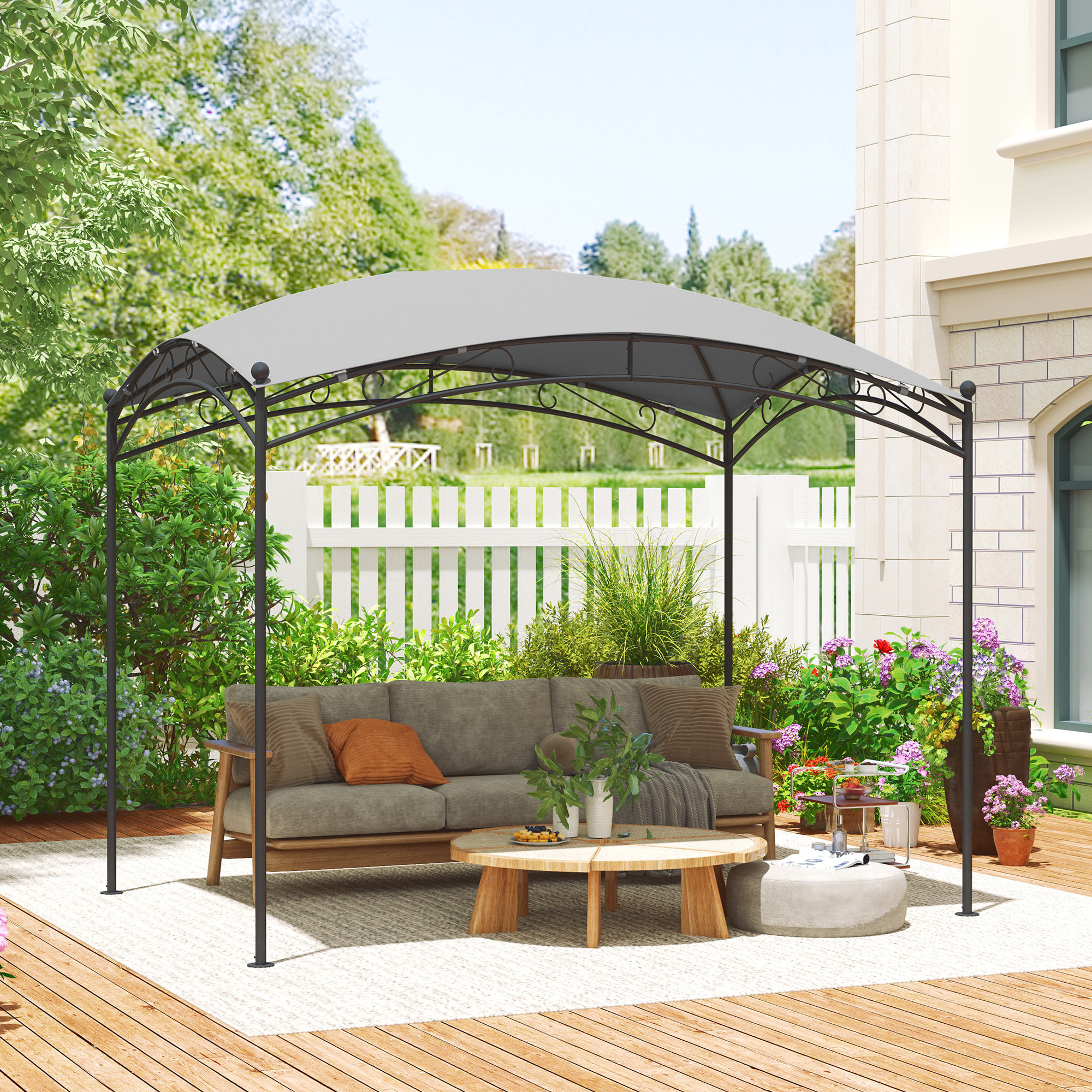 Cenador para Jardín 3x2 m Pérgola de Jardín Gazebo con Cúpula Elegante y Estructura Metálica Impermeable Carpa para Exterior Terraza Patio Gris