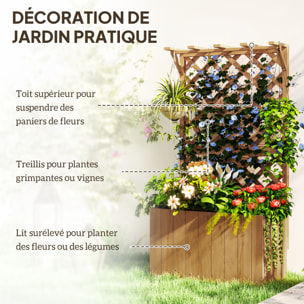 Jardinière avec treillis haut en bois verni 64 x 33 x 122 cm