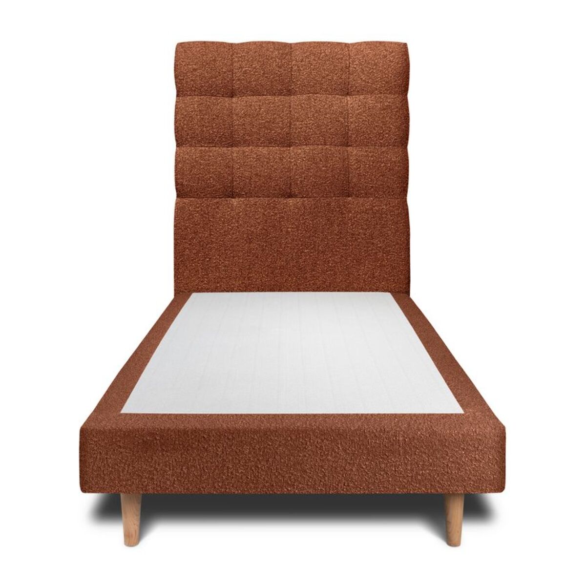 Lit avec tête de lit capitonnée bouclette et sommier tapissier Ep14