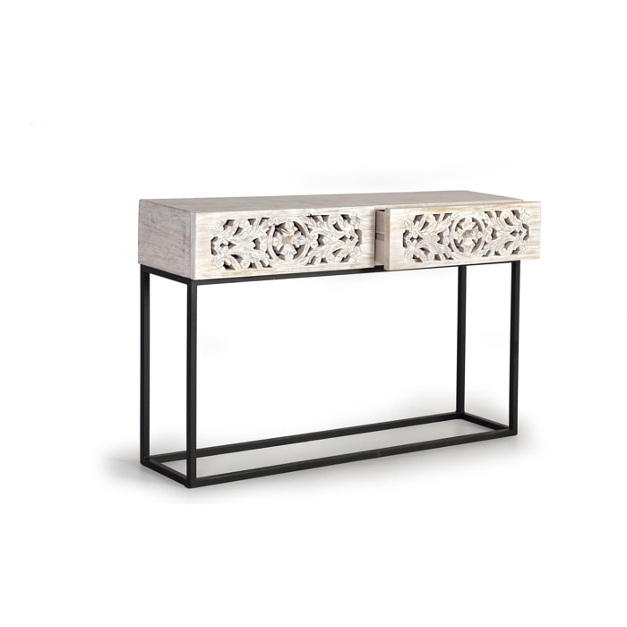 Consola de Madera de Mango 120 Cm Estilo Étnico Boho Tallado