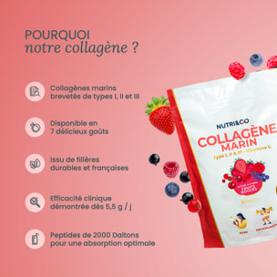 Nutri&Co Collagène Marin Type 1, 2 & 3 Peau & Articulations Goût Fruits Rouges - 180g