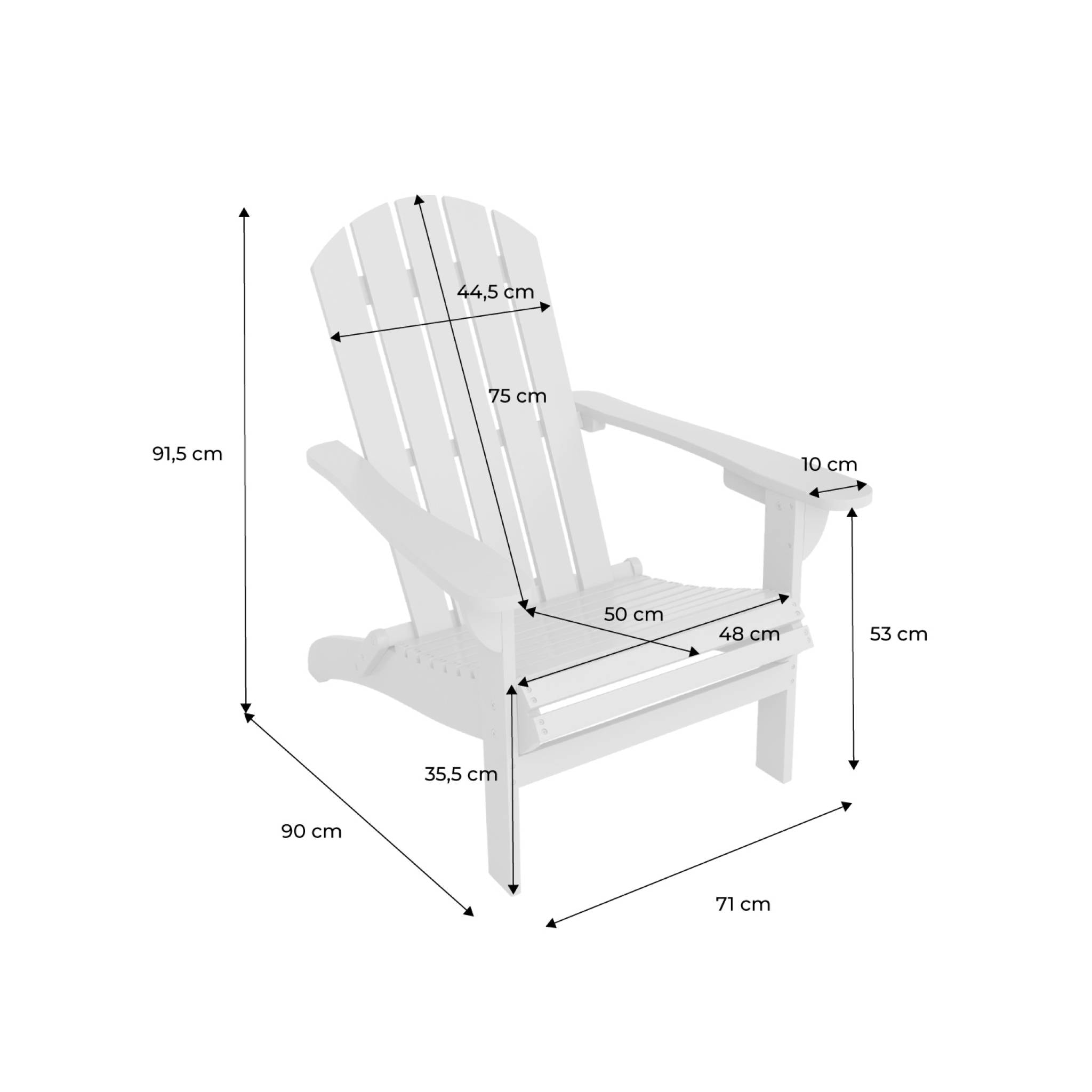 Fauteuil adirondack bleu en bois d'acacia avec accoudoirs KERINA. plusieurs coloris. 90 x 71 x 91.5 cm