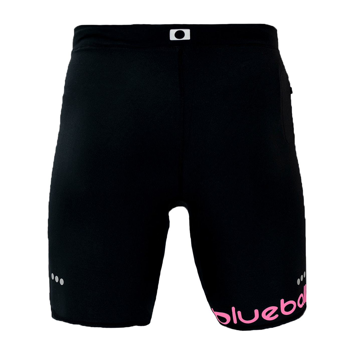 LEGGINGS DE COMPRESIÓN RUNNING PARA MUJER DE LARGO CORTO BLUEBALL EN NEGRO CON LOGO ROSA Y CUERDAS