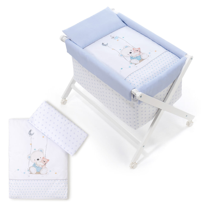 Minicuna con Textil Oso Columpio Azul