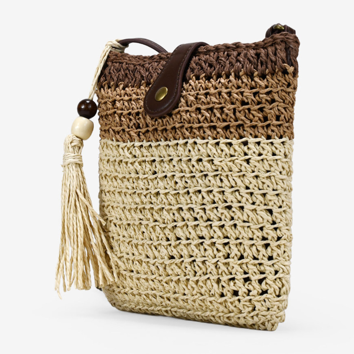 Bolso bandolera beige en rafia con cremallera