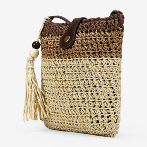 Bolso bandolera beige en rafia con cremallera