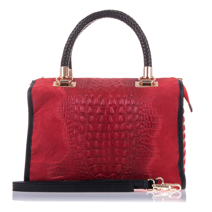 Borsa Tote da Donna Anacapri. Vera Pelle Scamosciata Incisione Coccodrillo Made in Italy 30x15x22 Cm. colore rosso