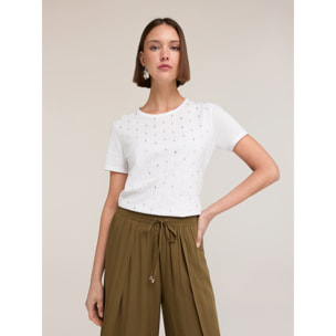 Motivi - T-shirt con ricamo di paillettes - Bianco