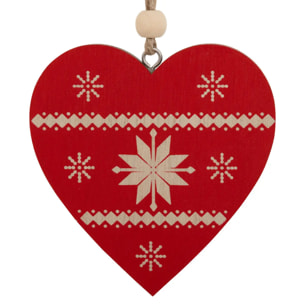 Lot de 2 sujets cœur rouge et sapin beige bois H.8cm