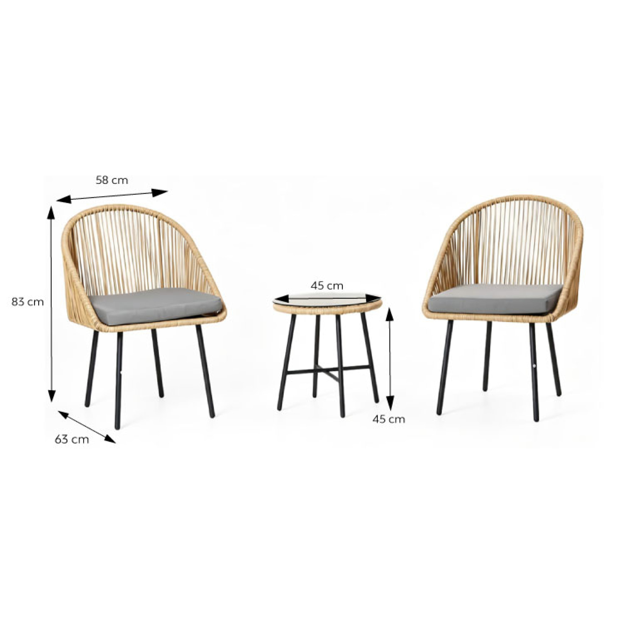Ensemble de jardin 2 fauteuils et table basse effet rotin naturel PAULO