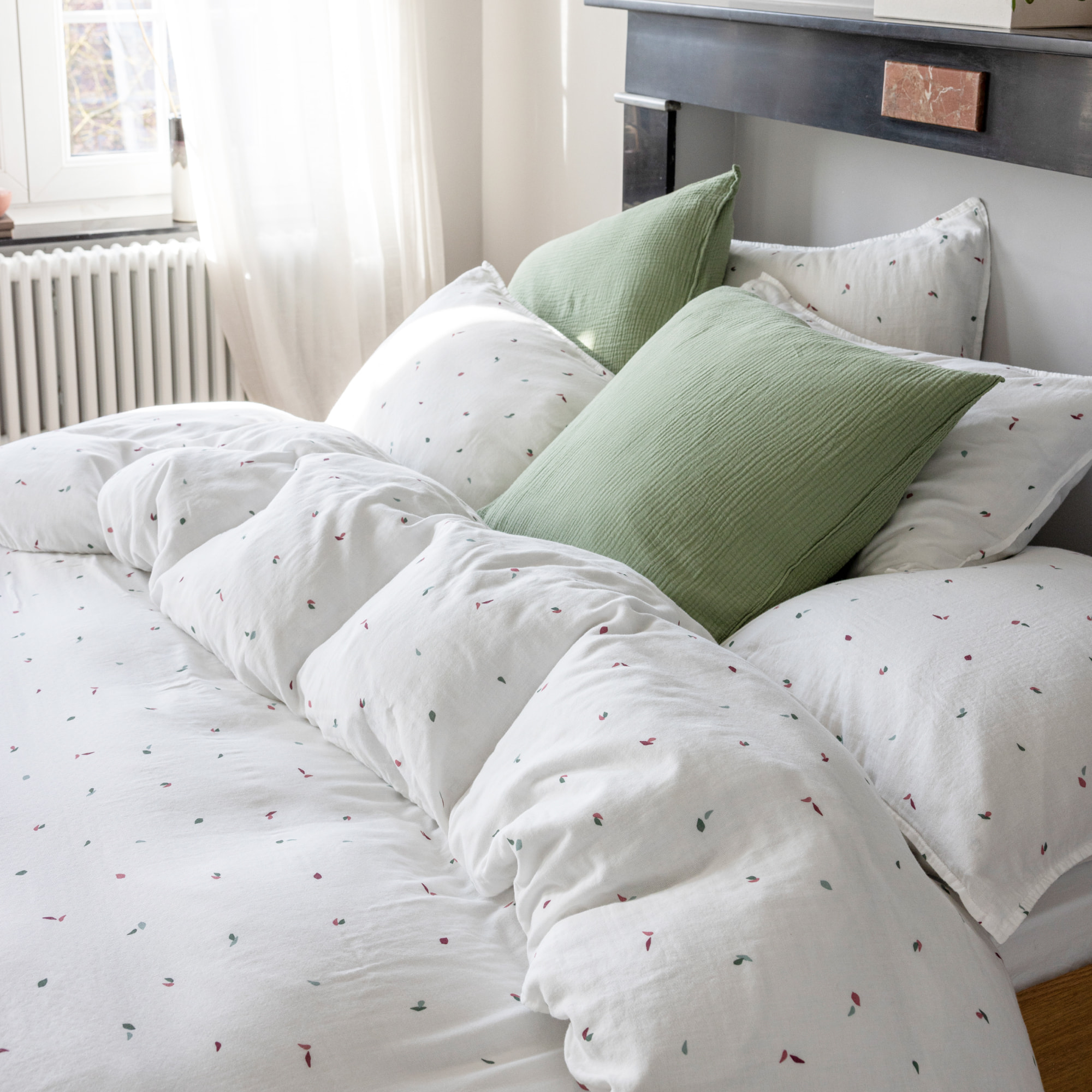 Housse de couette en gaze de coton, MILLE ET UNE FEUILLES