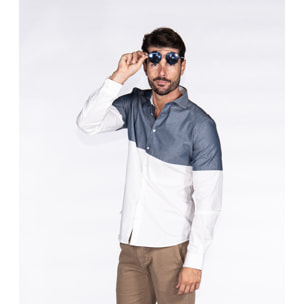 Camicie Manica Lunga Bicolore Popeline Stretch Unito Bianco