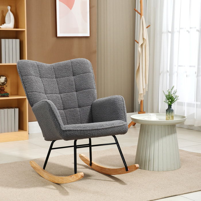 Mecedora de Borreguito Silla Mecedora con Patas de Madera de Haya y Marco de Acero Silla para Lactancia Carga 120 kg para Dormitorio Salón Gris Oscuro