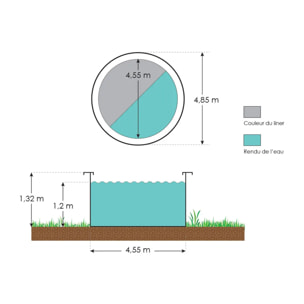 Piscine hors sol acier ronde Diamètre 4,55 x 1,32 m anthracite VARUNA
