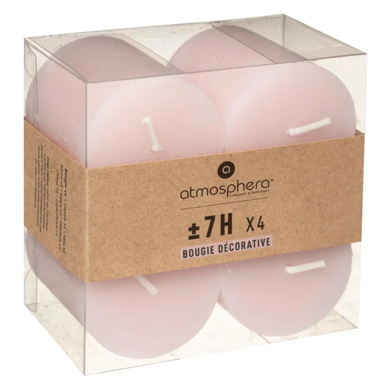Lot de 4 bougies rustiques rose clair 60g