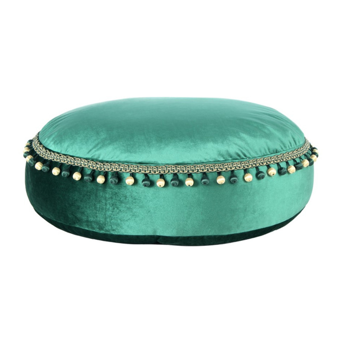 Pouf Rotondo Taj Mahal in Velluto Verde con Pompom