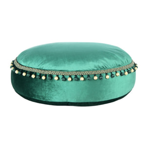 Pouf Rotondo Taj Mahal in Velluto Verde con Pompom