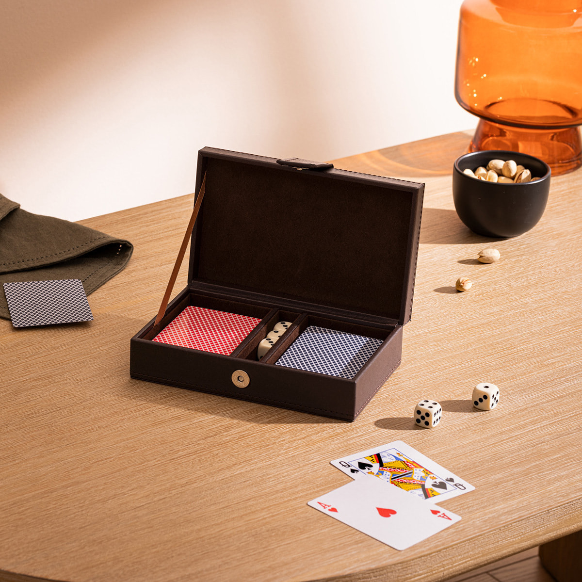 Coffret jeu de cartes Jule marron 19x5cm